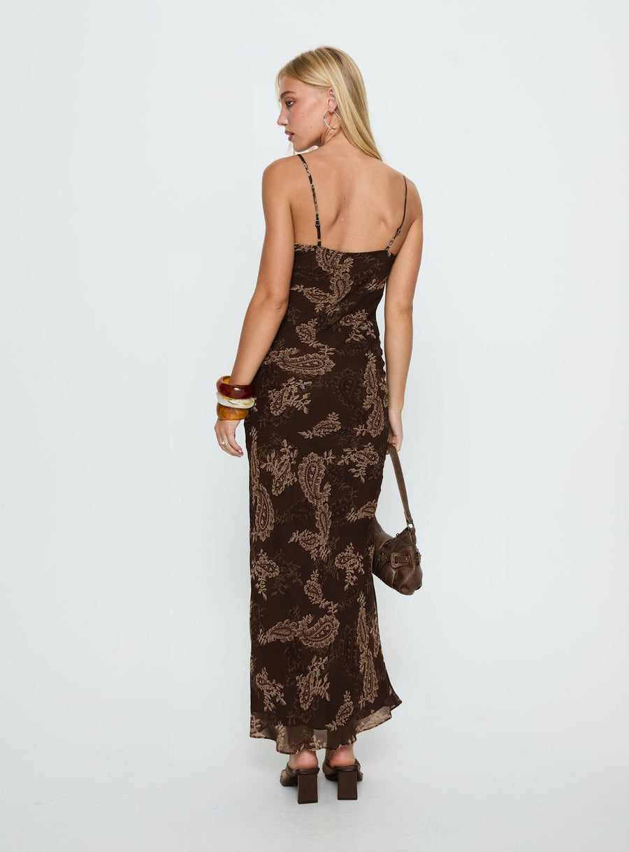 Jemimah V Neck Maxi Dress Brown Paisley · photo 4