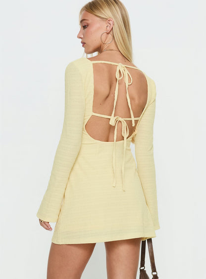 Milley Long Sleeve Textured Mini Dress Lemon