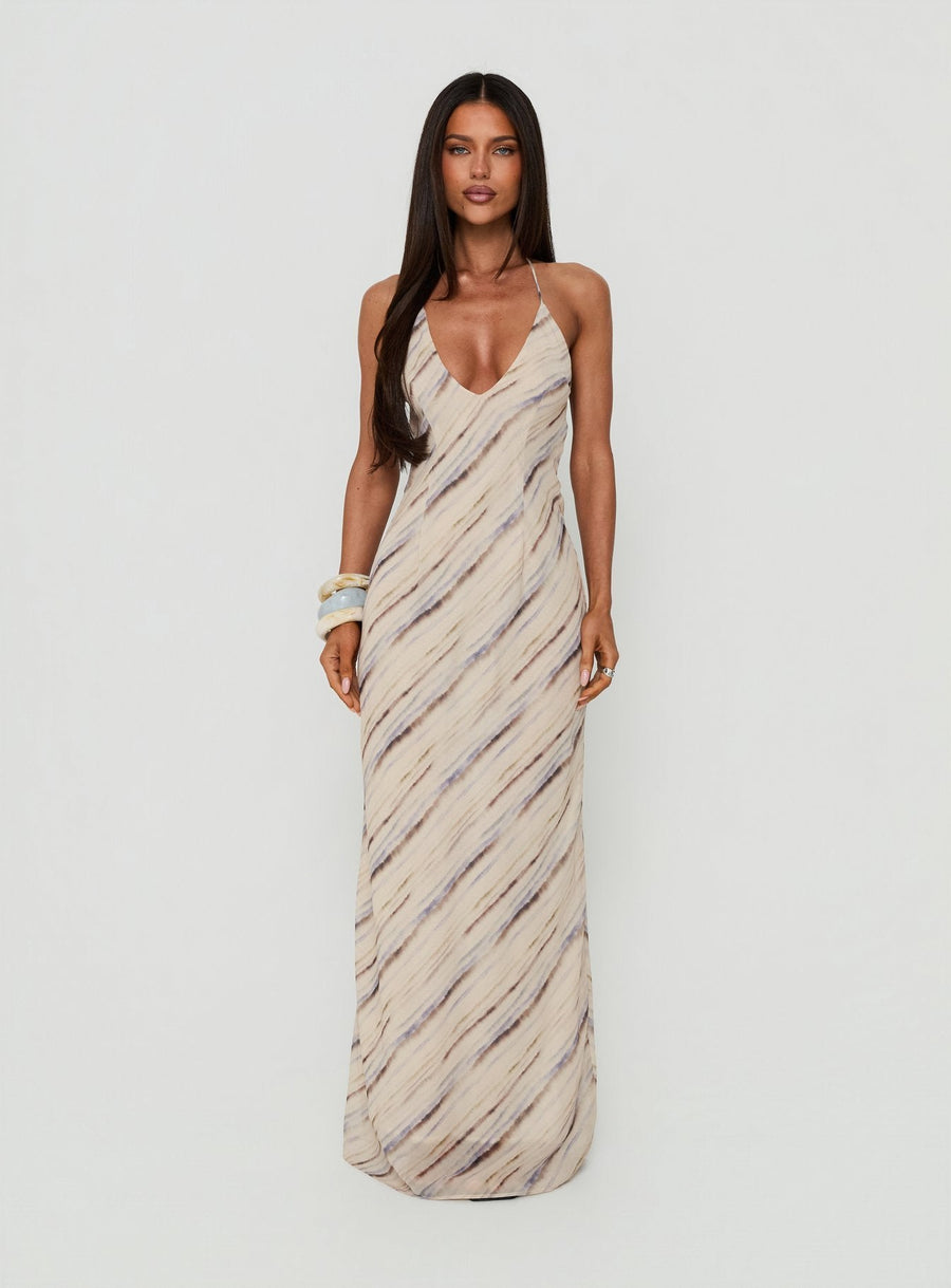 Esmira Halter Maxi Dress Cream Stripe · photo 6