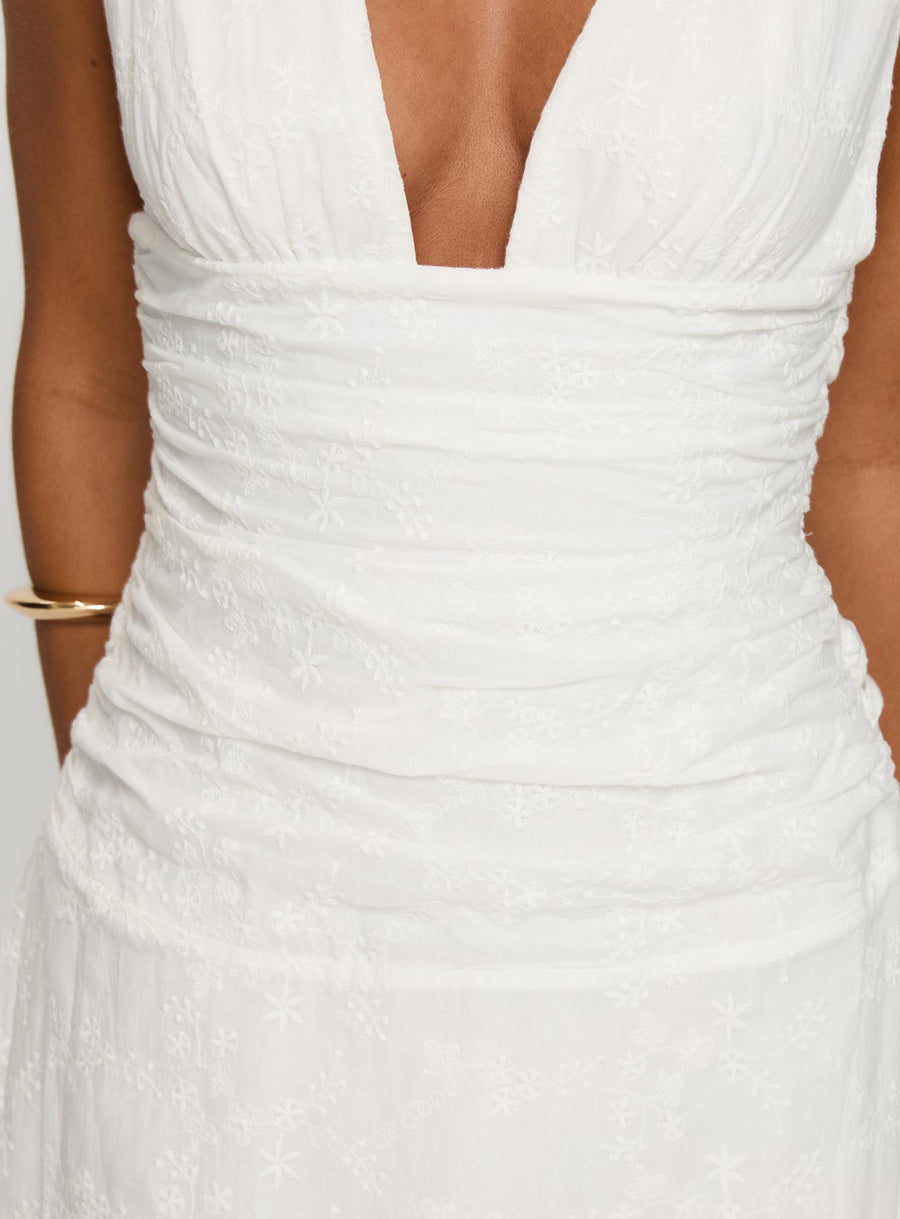 Everelle Ruched Embroidered Mini Dress White · photo 6