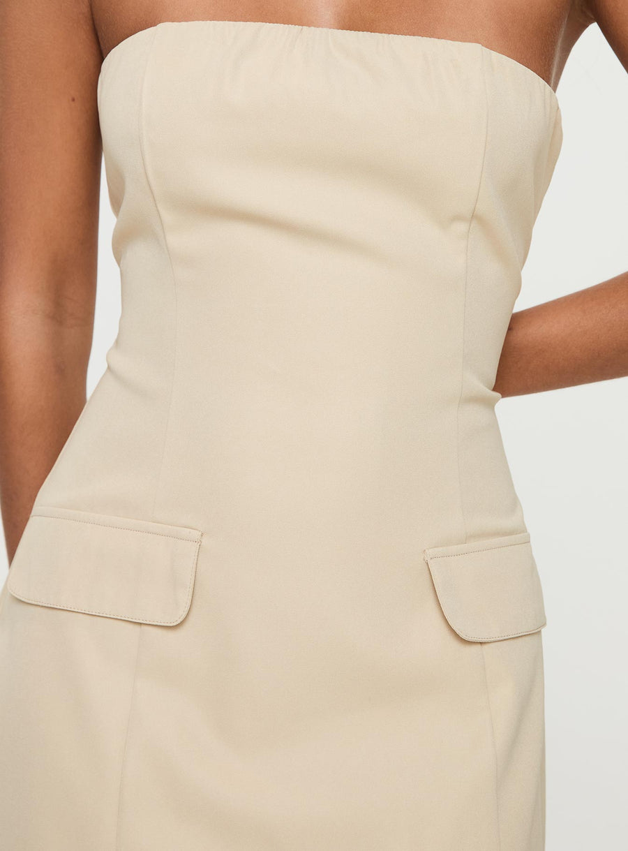 Langdon Strapless Mini Dress Beige · photo 6