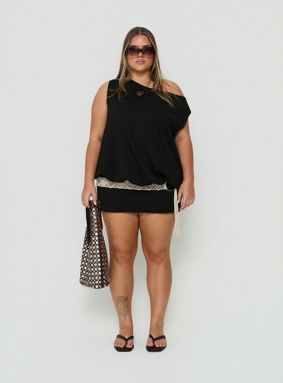 Ellah One Shoulder Drapey Mini Dress Black Curve · photo 6