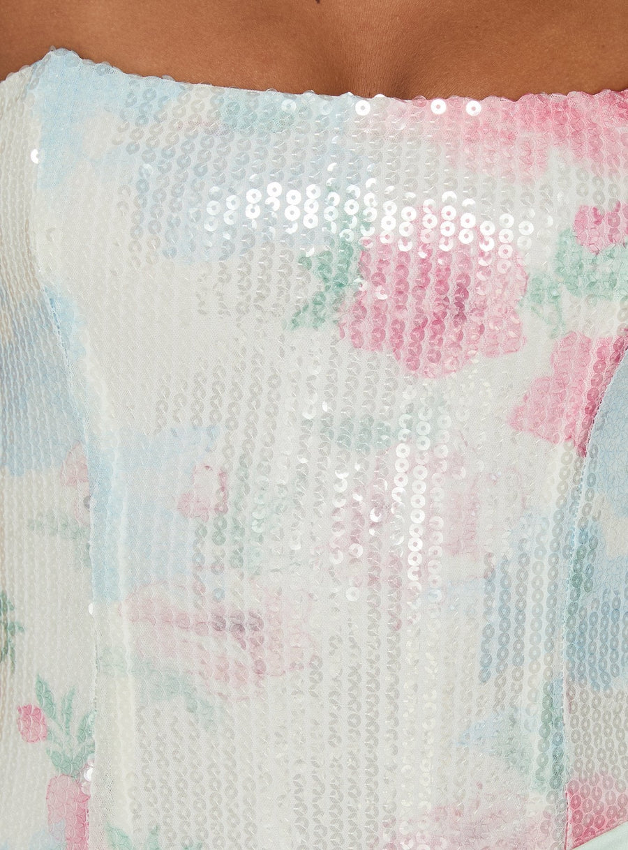 Jessicka Strapless Floral Sequin Mini Dress Aqua · photo 6