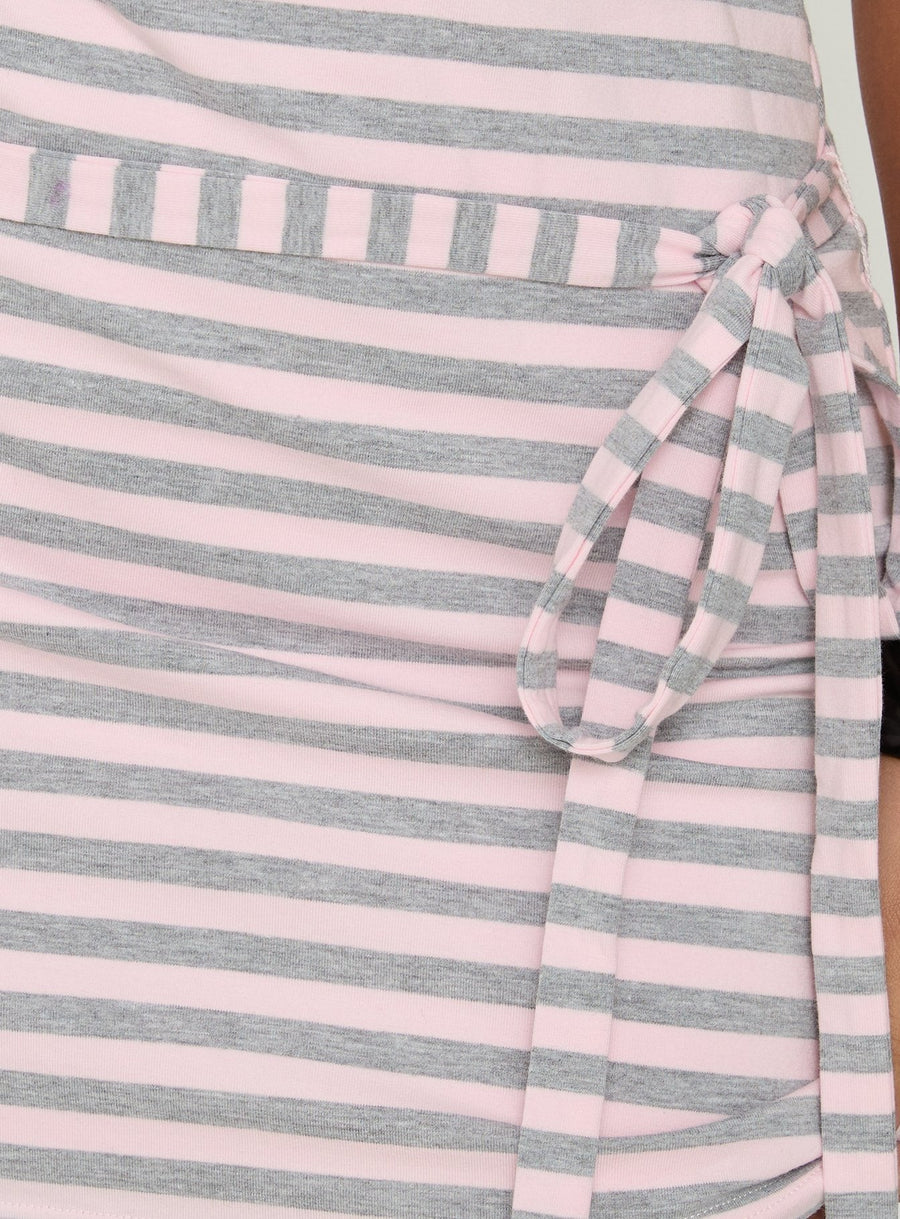 Favourite Daughter Tie Detail Mini Dress Pink / Grey Stripe · photo 6