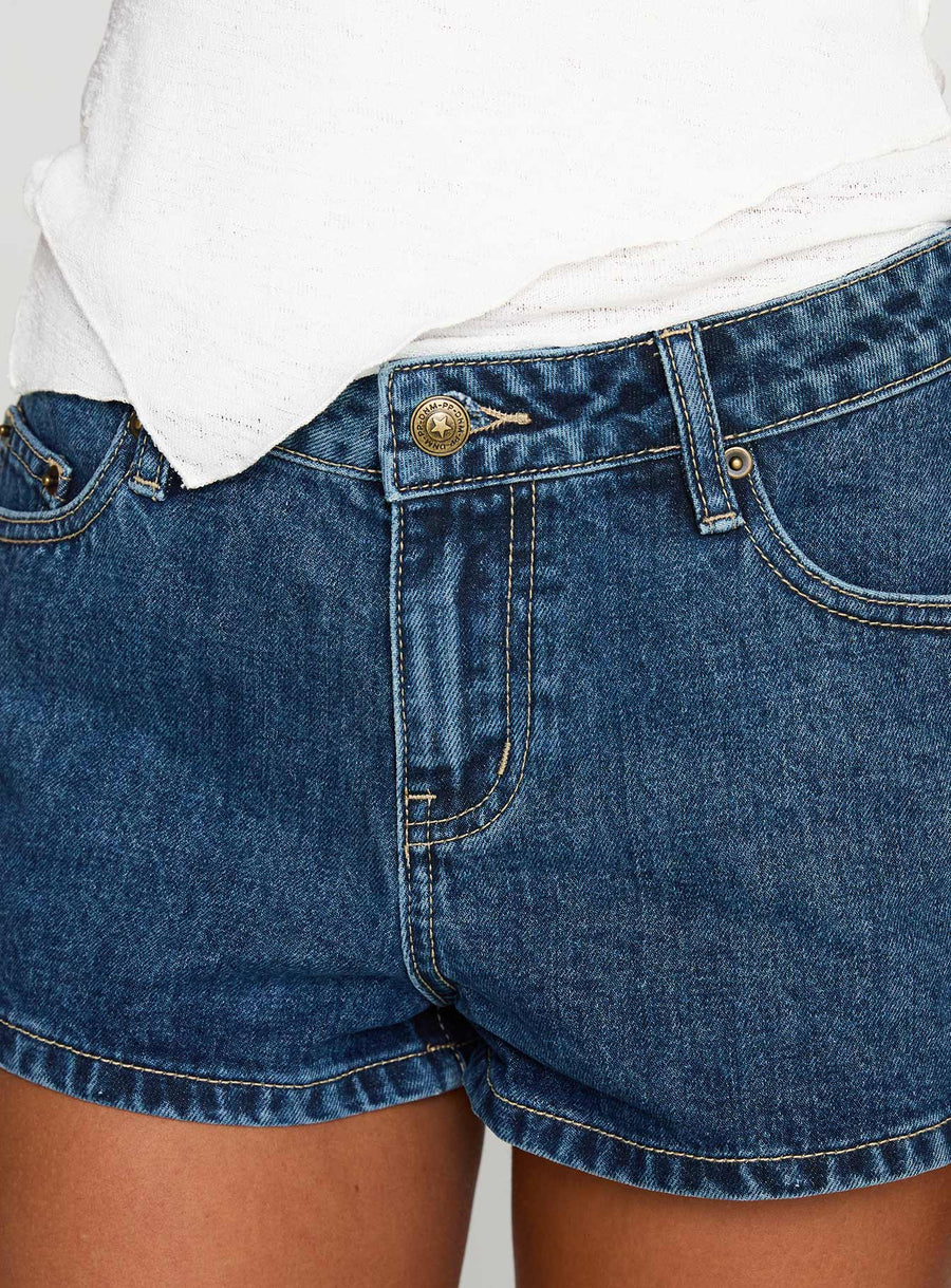 Dreamful Low Rise Mini Denim Shorts Dark Blue Wash · photo 6