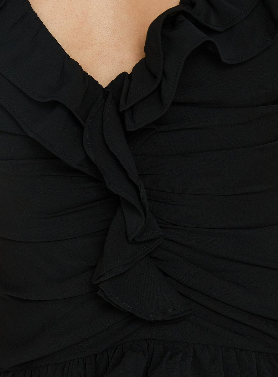 Fawnia Frill Ruched Mini Dress Black · photo 6