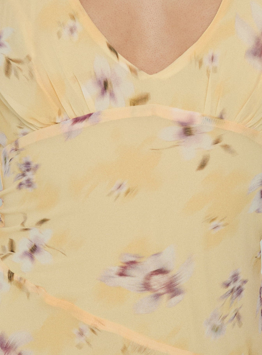 Isidorah Halter Pleat Mini Dress Blurred Yellow Floral · photo 6