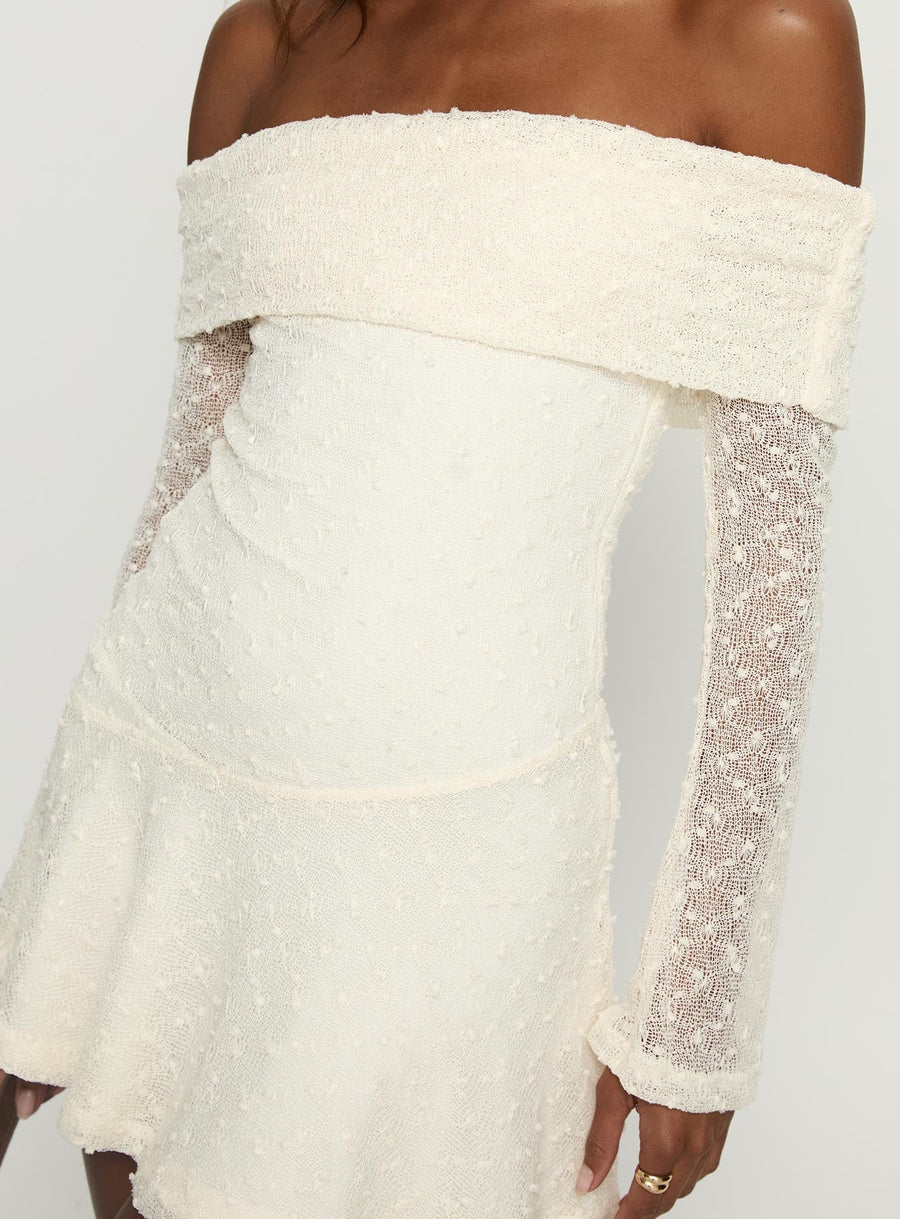 Ivee Off Shoulder Long Sleeve Mini Dress Cream · photo 6