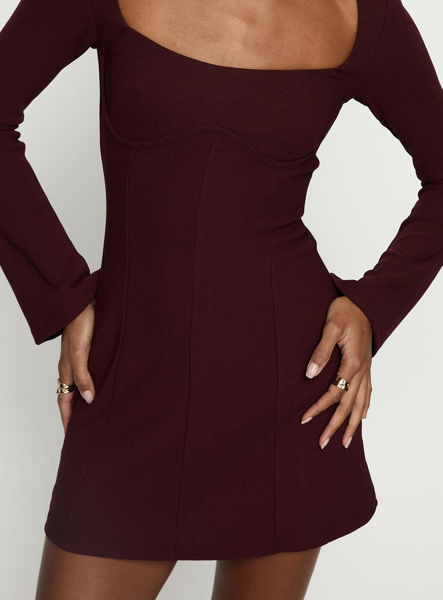 Encounters Long Sleeve Mini Dress Wine · photo 5