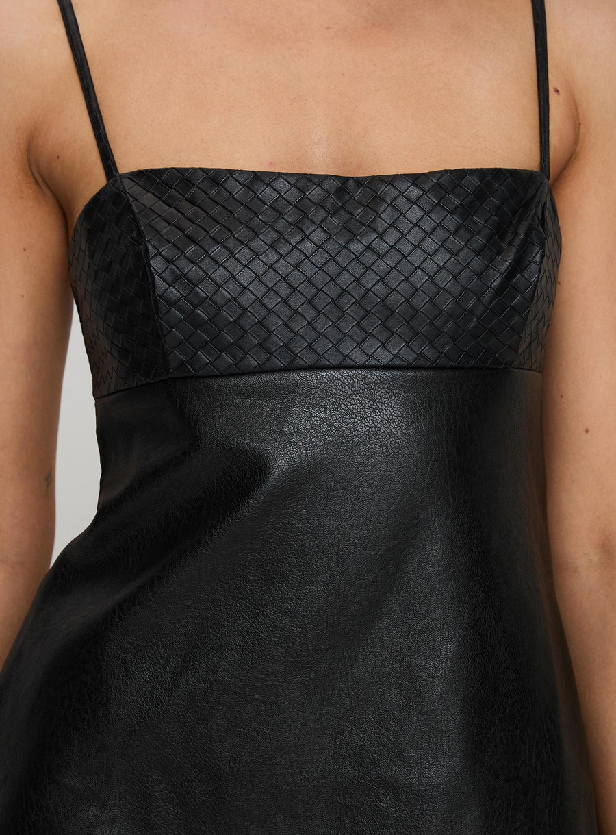 Isak Woven Faux Leather Mini Dress Black · photo 6