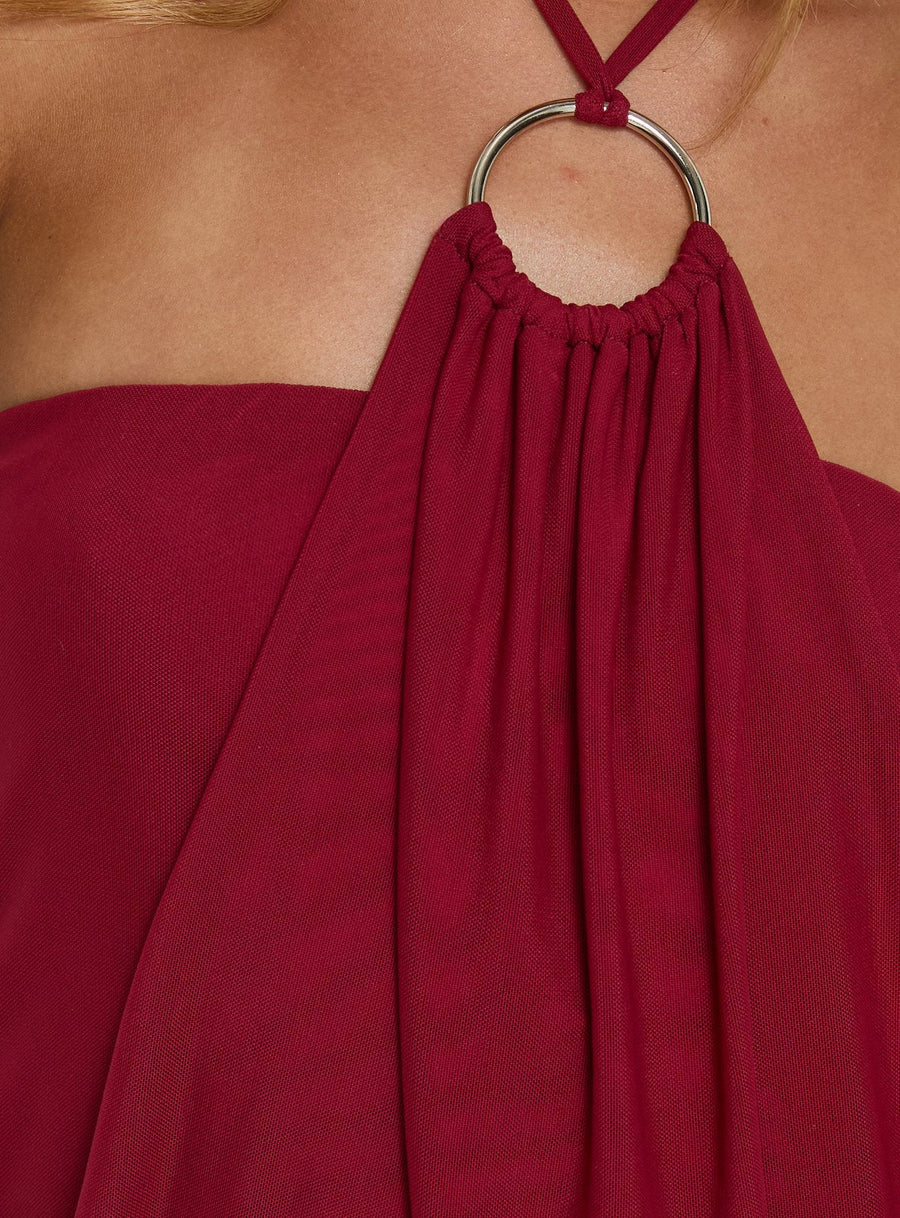 Hedlea Draped Ring Detail Mini Dress Burgundy · photo 6