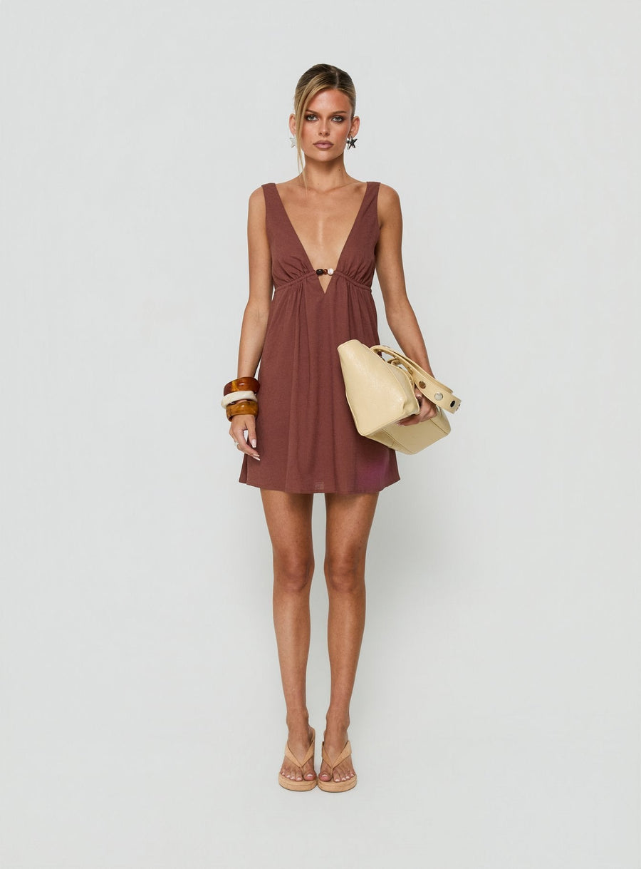 Giyah Bead Detail Mini Dress Brown · photo 6