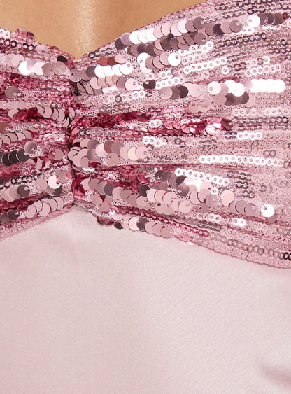 See The Vision Sequin Bust Strapless Maxi Dress Pink
