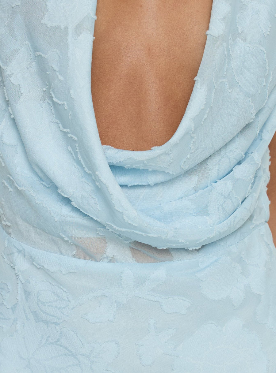 Invisible String Cowl Plunge Backless Maxi Dress Light Blue · photo 6