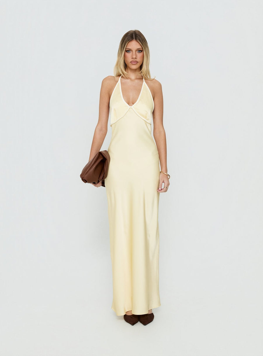 Esmia Halter Maxi Dress Lemon / White · photo 6