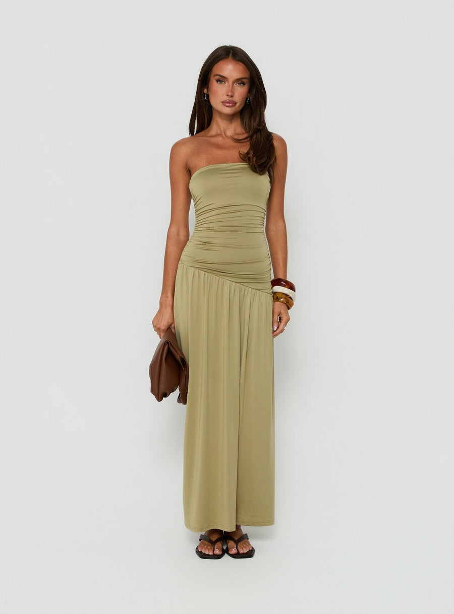 Isolina Strapless Ruched Maxi Dress Sage Green · photo 6