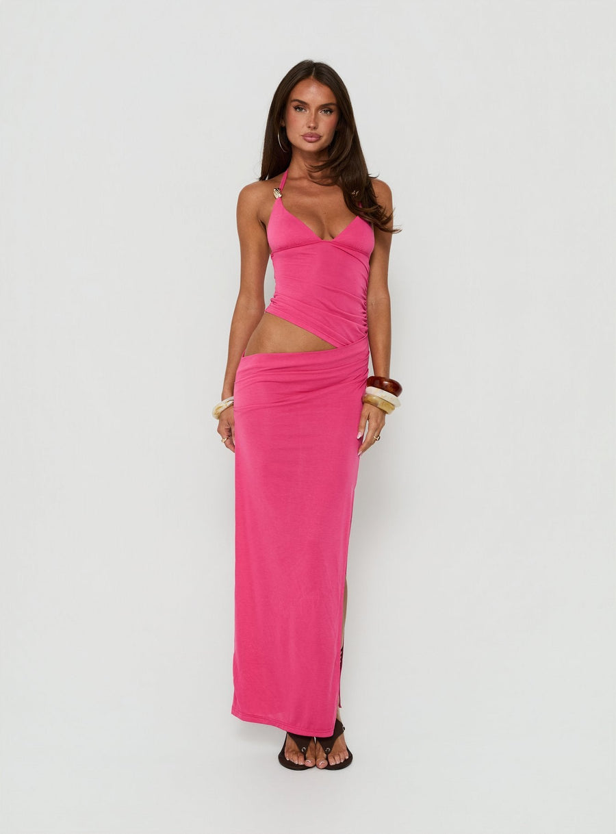 Imeraldia Hardware Halter Maxi Dress Guava · photo 6