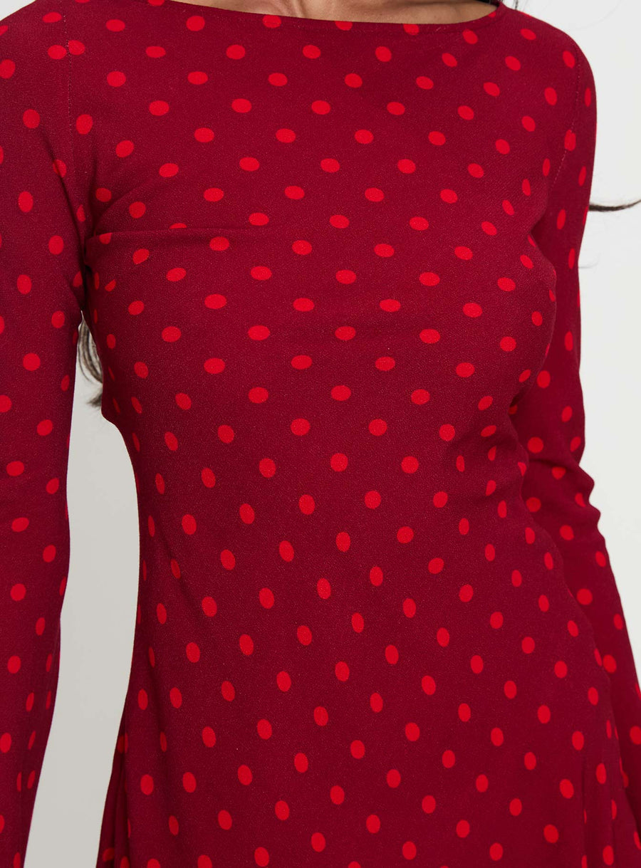 Good Graces Long Sleeve Mini Dress Red Dot · photo 6