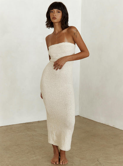 Cloud Strapless Boucle Maxi Dress Cream