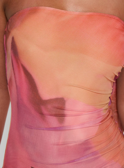 Davynn Scarf Detail Strapless Maxi Dress Pink Multi