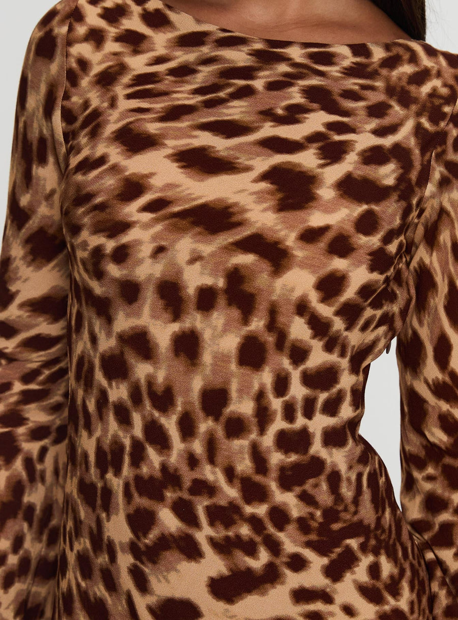 Halo Bias Long Sleeve Mini Dress Leopard · photo 9