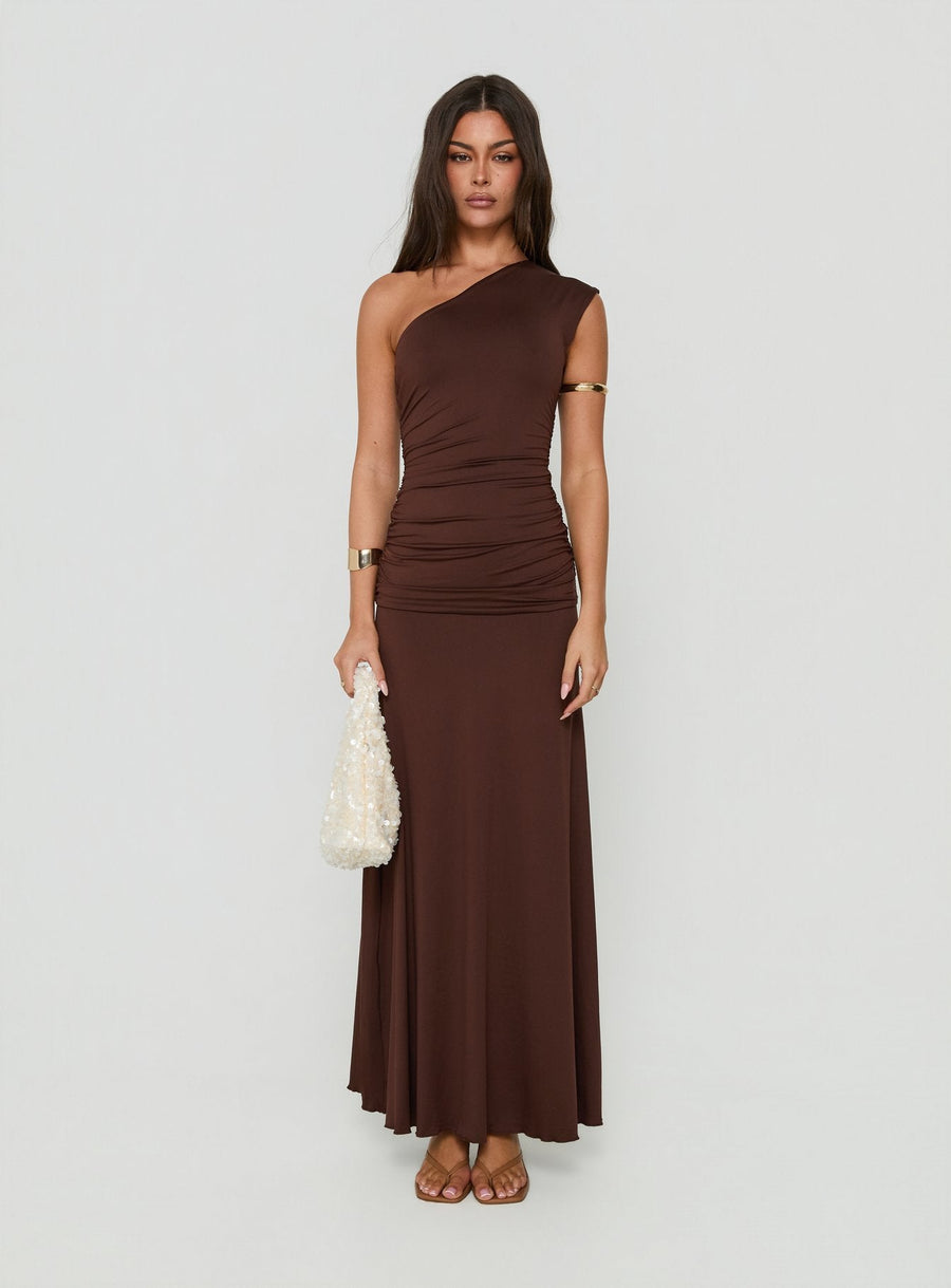 Gwenneth One Shoulder Maxi Dress Chocolate · photo 6