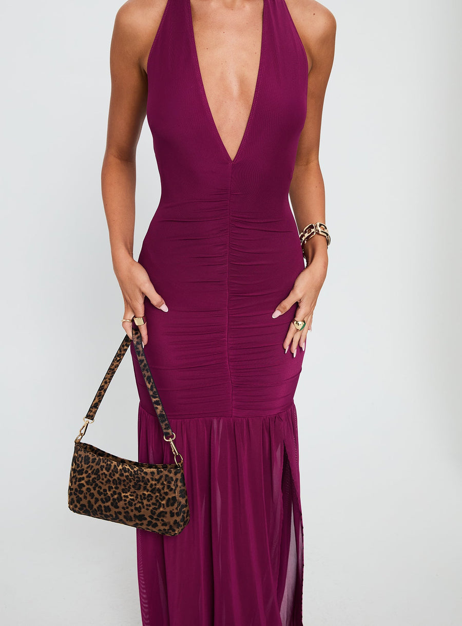 Jailyne Halter Plunge Maxi Dress Plum · photo 5