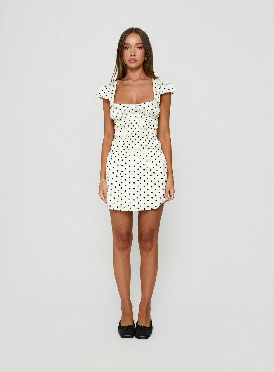 Evangelie Ruched Mini Dress White Polka · photo 7