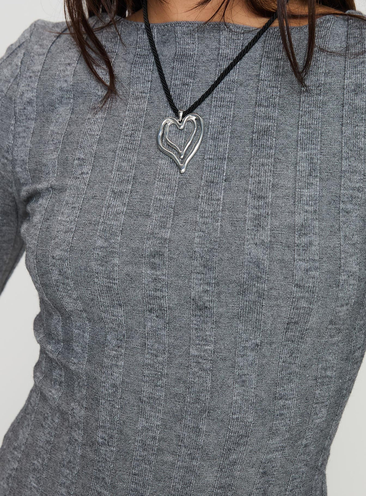Rich Girl Long Sleeve Knit Mini Dress Grey Marle