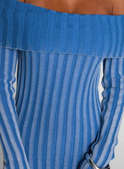 Mariska Long Sleeve Rib Maxi Dress Blue