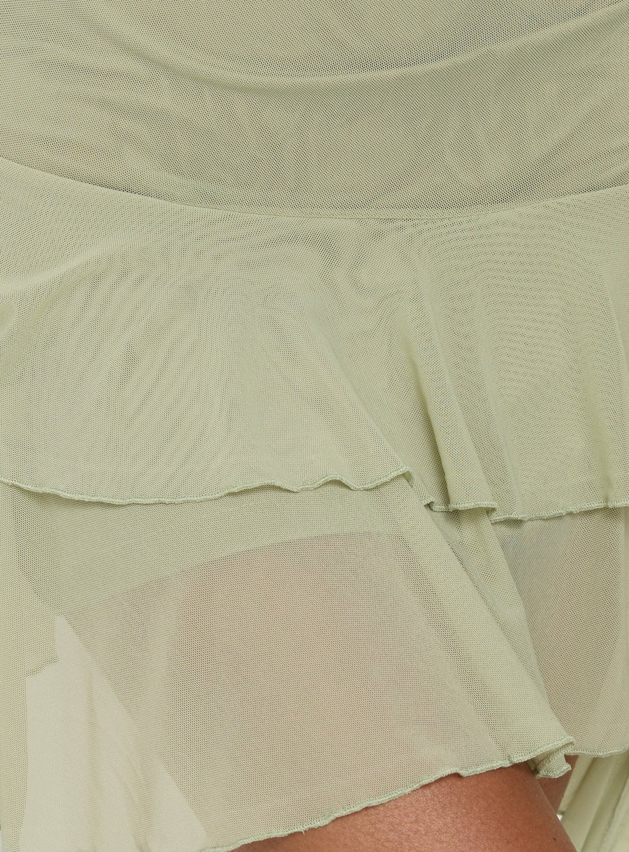 Family Ties Ruched One Shoulder Mini Dress Green · photo 6