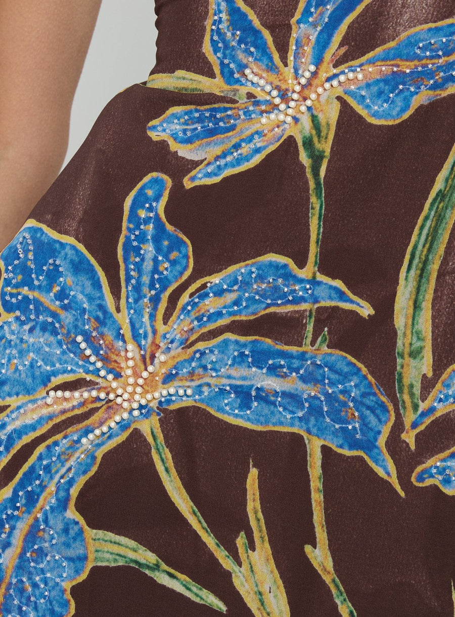 Isakaia Beaded Mini Dress Brown Floral · photo 6
