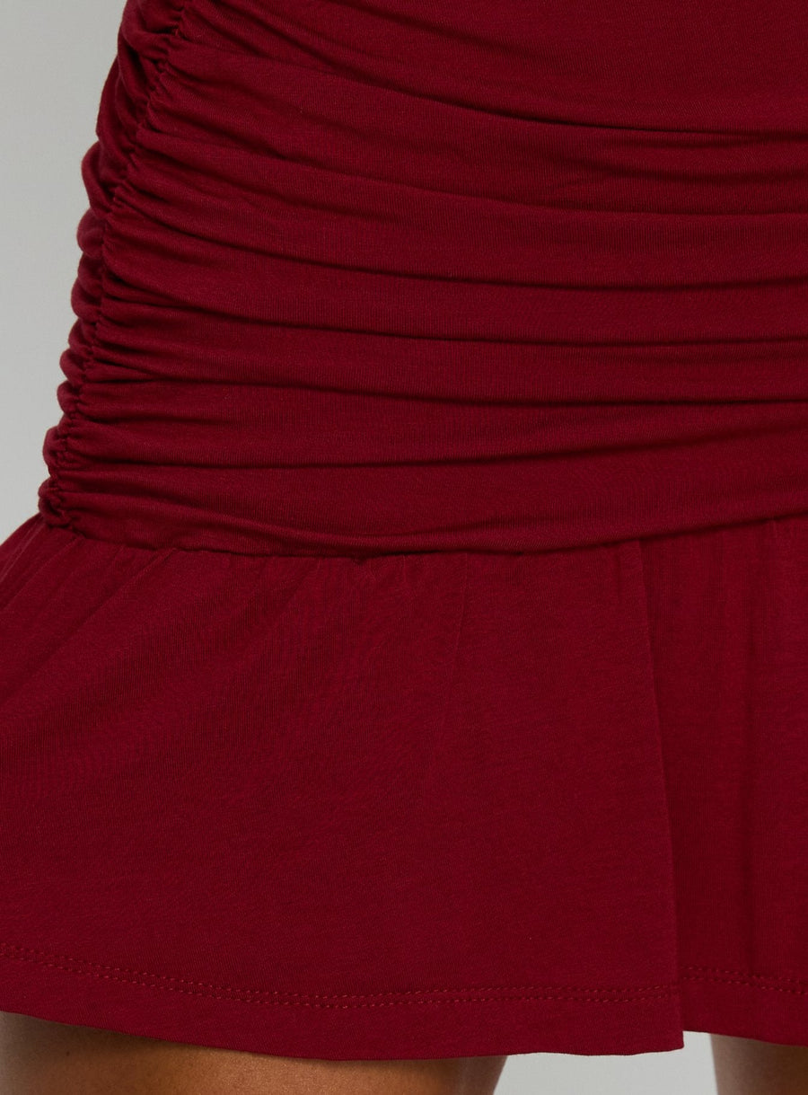 Haylo Off Shoulder Drape Mini Dress Burgundy · photo 6