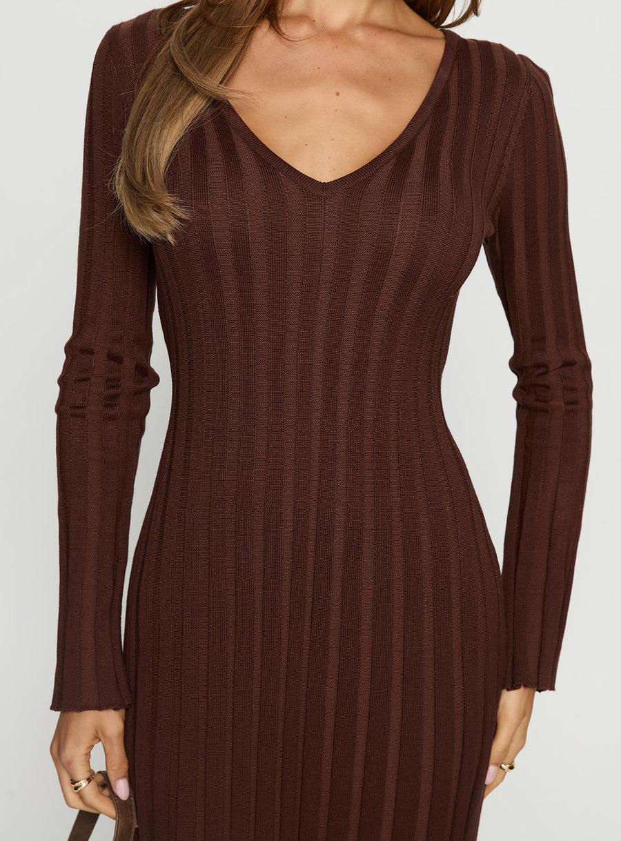 Gratuita Long Sleeve Rib Maxi Dress Chocolate · photo 5