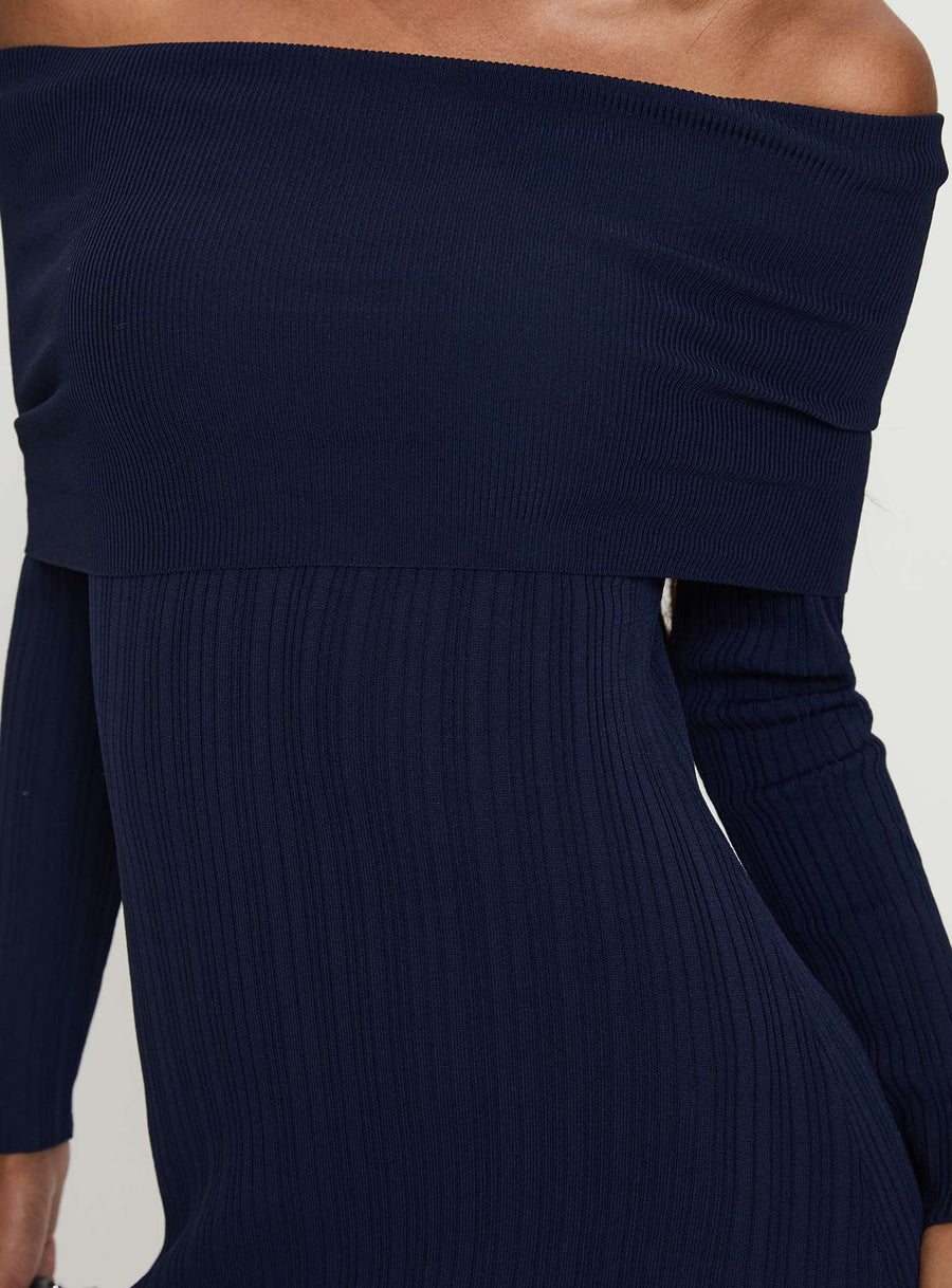 Flisse Long Sleeve Rib Maxi Dress Navy · photo 5