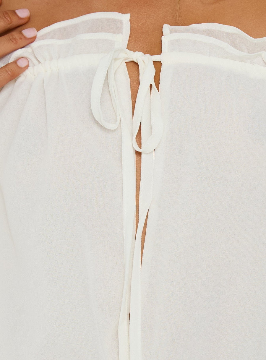Felicita Off Shoulder Long Sleeve Chiffon Mini Dress Off White · photo 6
