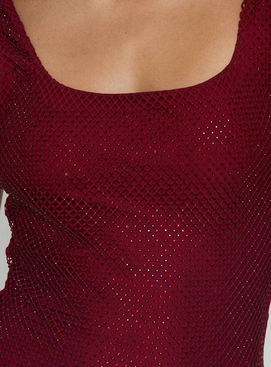 Epiphanies Net Mini Dress Burgundy · photo 6