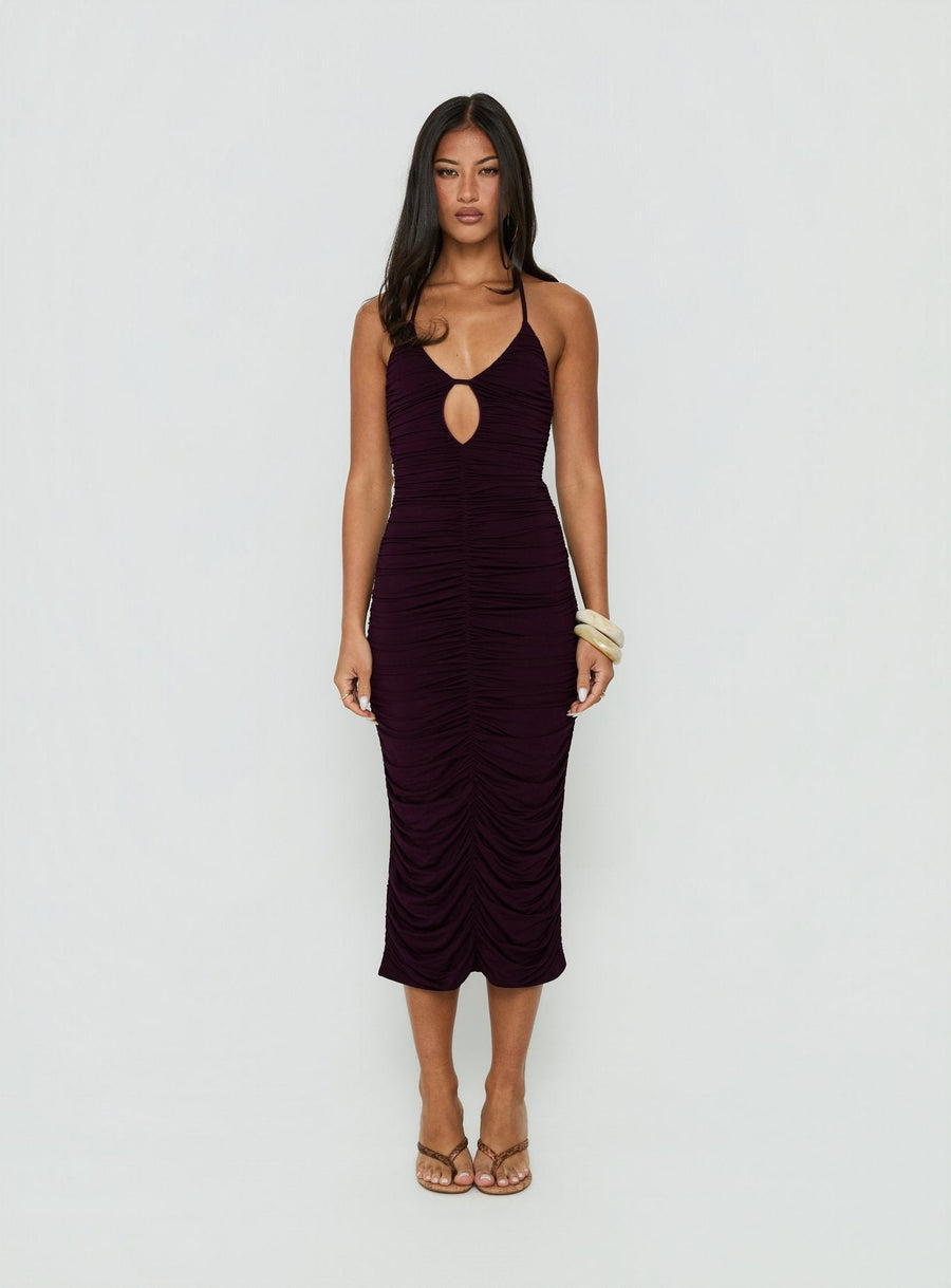 Gracie Halter Neck Midi Dress Plum · photo 6