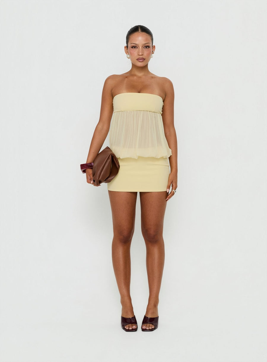 Howland Strapless Sheer Blouson Mini Dress Yellow · photo 7