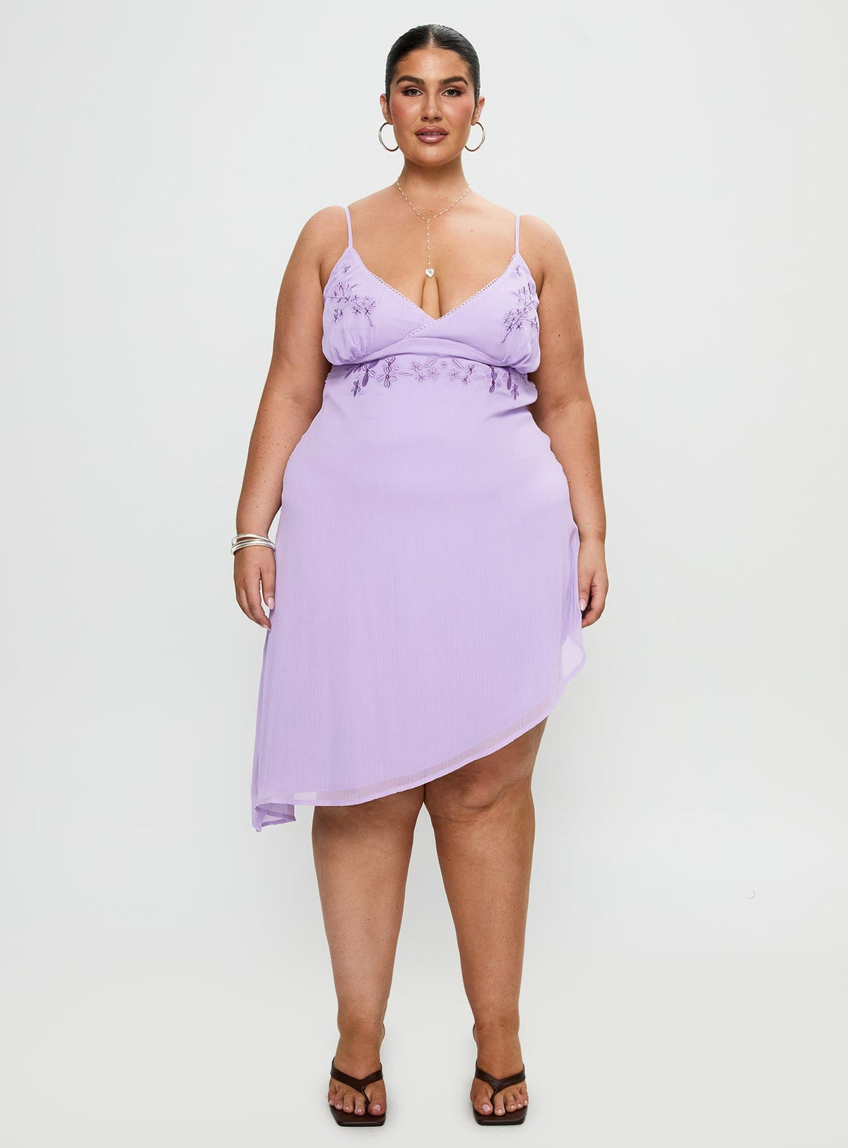 Secret Gardens Asymmetrical Midi Dress Purple Curve