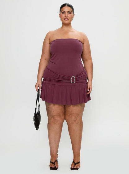 Love Lingers Strapless Mini Dress Burgundy Curve