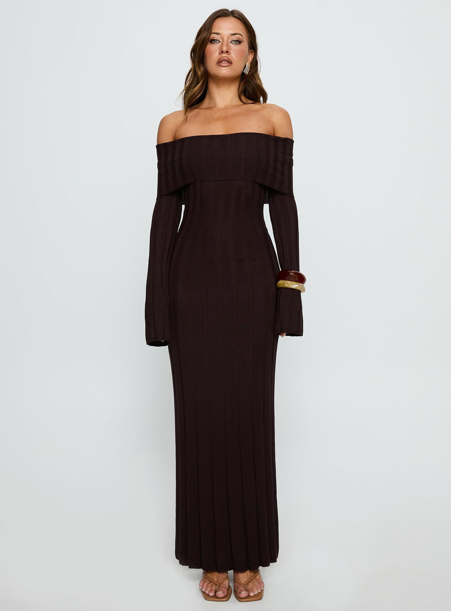 Ellouisa Long Sleeve Rib Maxi Dress Chocolate · photo 7