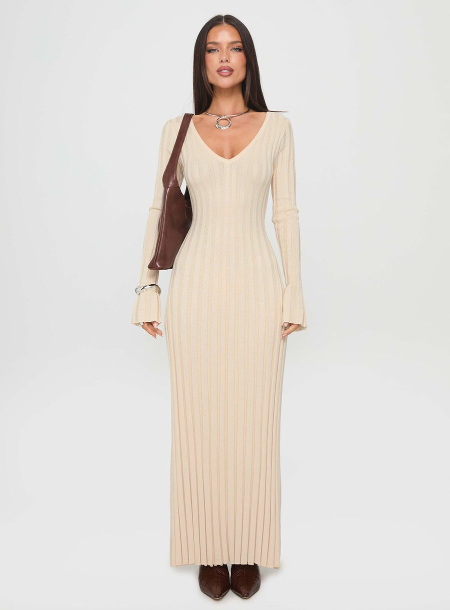 Gratuita Long Sleeve Rib Maxi Dress Cream · photo 7