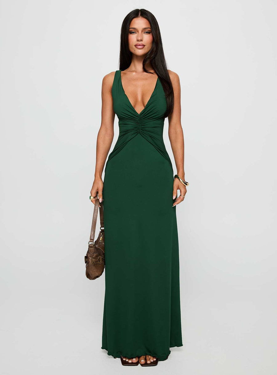 Frederica Plunge Maxi Dress Forest Green · photo 6