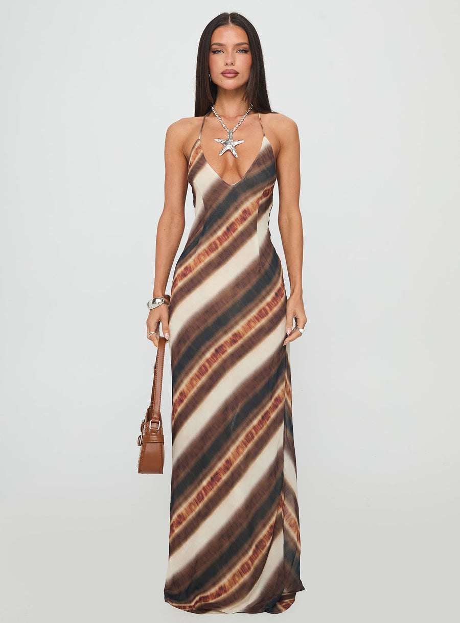 Esmira Halter Maxi Dress Brown Stripe · photo 8