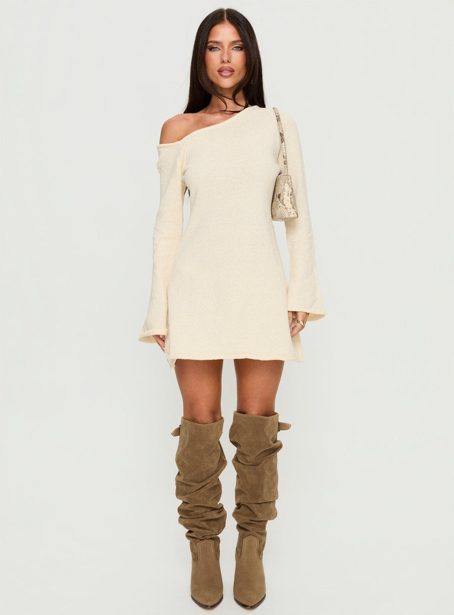 Jaede Off Shoulder Knit Mini Dress Cream · photo 7