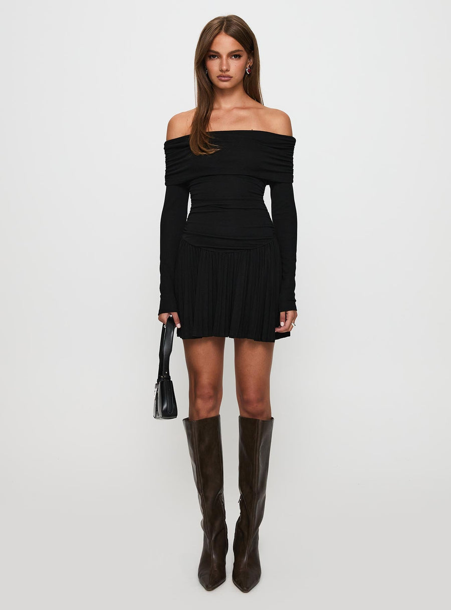 Field Of Dreams Long Sleeve Mini Dress Onyx · photo 7