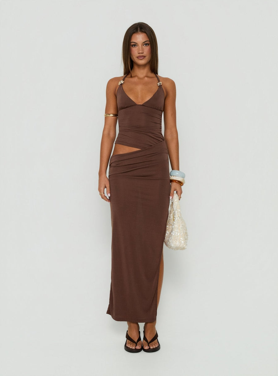 Imeraldia Hardware Halter Maxi Dress Chocolate · photo 7