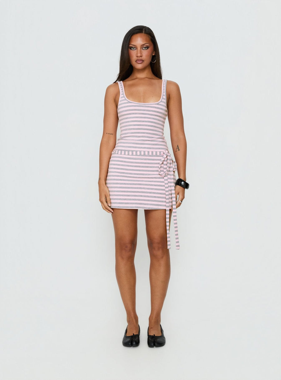 Favourite Daughter Tie Detail Mini Dress Pink / Grey Stripe · photo 7
