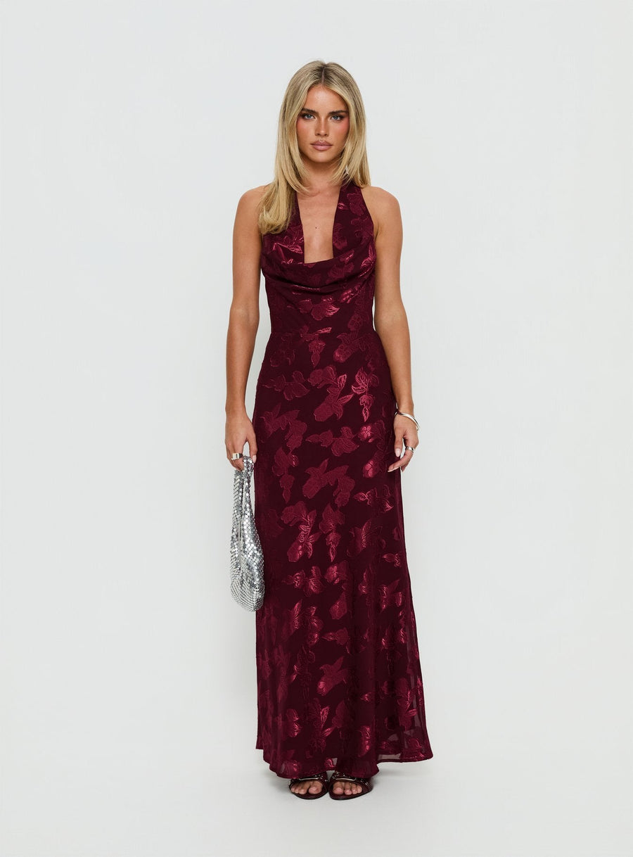 Jazminah Halter Cowl Neck Maxi Dress Burgundy · photo 6